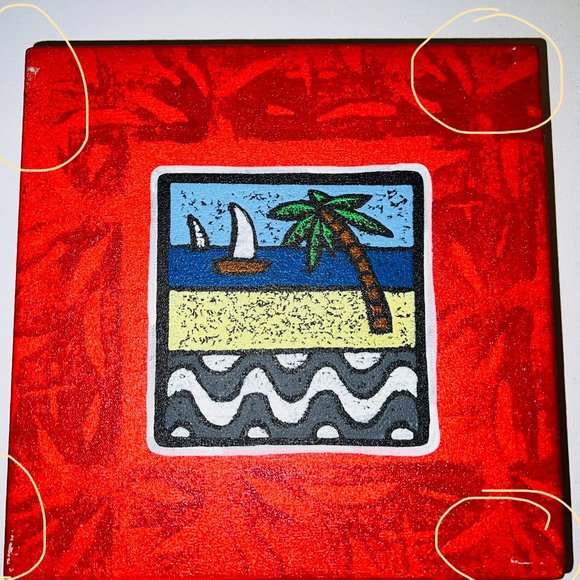 3PC SEALIFE/BEACH HANDFRAMED PAINTED CANVASES BY ARTIST SICCURO NO DATE 3 COLORS - Picture 5 of 5